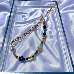 Lucky Half Gold Chain Beaded Phone Charm l Y2K Inspired Phone Charm l iPhone Charm l Rainbow Beaded Phone Charm Gold