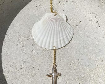 Freshwater Pearl Cross Shell Rear View Mirror Car Accessory l Summer Car Rear View Mirror Accessories l Cross Shell Car Accessories