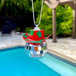 Christmas Glitter Cow Print Disco Cowboy Rear View Mirror Car Accessories l Disco Cowgirl Rear View Mirror Car Accessory l Red and Green Car