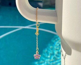 Purple Flower Tumbler Cup Charm l Purple Flower Tumbler Cup Gold Charm l Purple Flower Tumbler Cup Charm l Tumbler Gift Charm