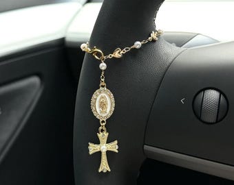 Heart Steering Wheel Rosary Charm Accessory l Rosary Car Charm Accessory l Car Accessory l Car Charms l Car Decor l Unique Trendy Car Charms