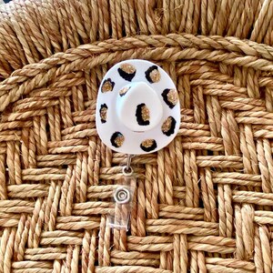Glitter Leopard Print Cowboy Hat Nurse Health Care Worker Badge Reel Leopard Glitter Cowgirl Fun Badge Reel LPN l Badge Reel CNA l Pink