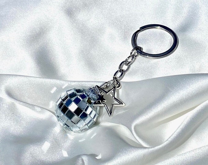 Double Star Disco Keychain l Star Silver Disco Key Accessories l Silver Starry Disco Key Charm l Disco Car Accessories