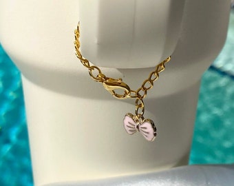 Coquette Light Pink Bow Tumbler Cup Charm l Pink Bow Decor Tumbler Cup Gold Charm l Coquette Bow Tumbler Cup Charm l Bow Tumbler Gift Charm