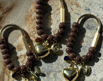 Personalized Birthstone Beaded Purse Carabiner with Initial Charms