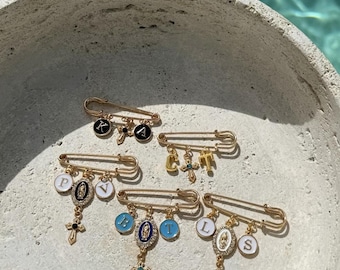 Rosary Custom Initial Pin l Wedding Gift For Her l Wedding Gift For Him l Bridal Something Blue Gift l Custom Initial Rosary Pin For Wedding