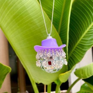 Fringe Rhinestone Purple Cow Print Cowgirl Disco Ball Car Hanging Rear View Mirror Accessory Disco Ball l Trendy Car Accessories l Car Decor