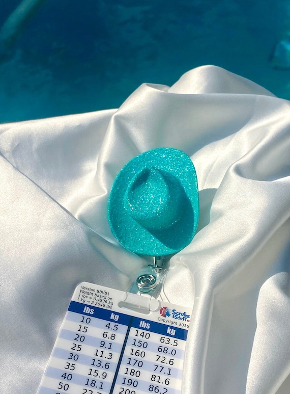 Glitter Turquoise Cowboy Hat Nurse Health Care Worker Badge Reel l Cowgirl Fun Badge Reel LPN l Badge Reel CNA l Turquoise Badge Reel