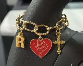 Personalized Red Heart Initial Car Rosary Charm Accessory Steering Wheel