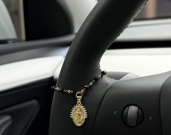 Black Beaded Steering Wheel Rosary Charm Accessory l Rosary Car Charm Accessory l Car Accessory l Car Charms l Car Decor l Unique Trendy Car