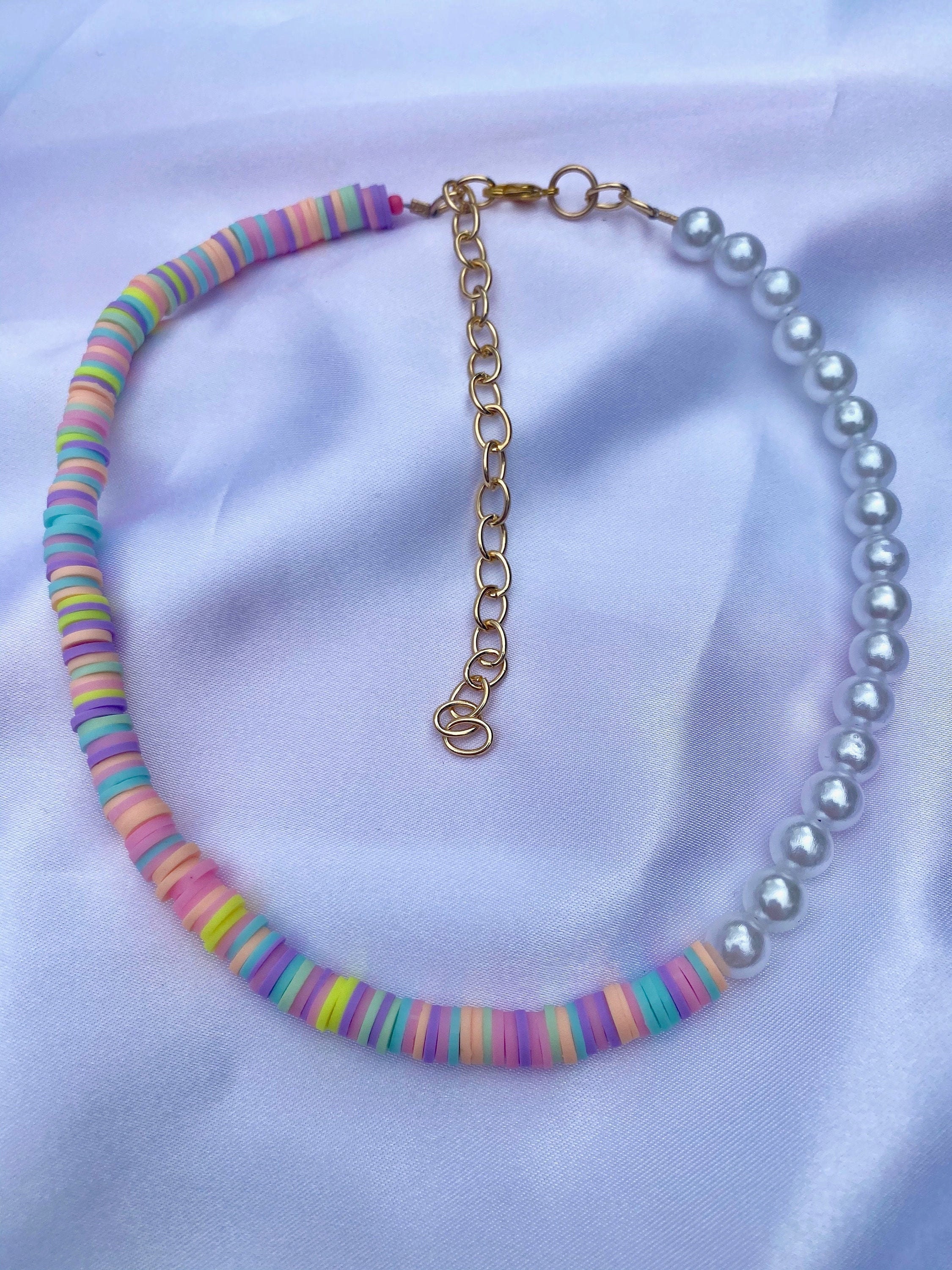 Pearl Clay Beaded Choker L Pastel Clay Beaded Choker L Y2K Etsy