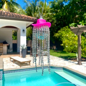 Pink Fringe Rhinestone Disco Cowboy Rear View Mirror Car Accessories l Disco Cowgirl Rear View Mirror Car Decor l Car Accessories