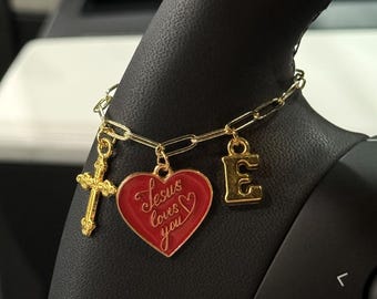 Custom Red Heart Initial Car Rosary Charm Accessory Steering Wheel