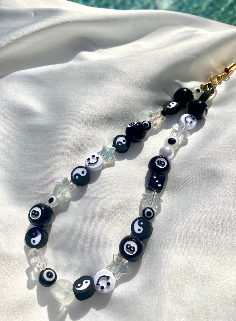 Black and White Beaded Phone Charm Accessory L Iphone Phone Etsy