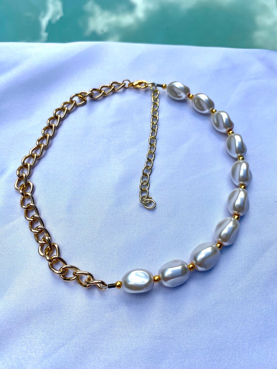 Half Pearl Bead Half Gold Chain Choker l Trendy Gold Pearl Etsy