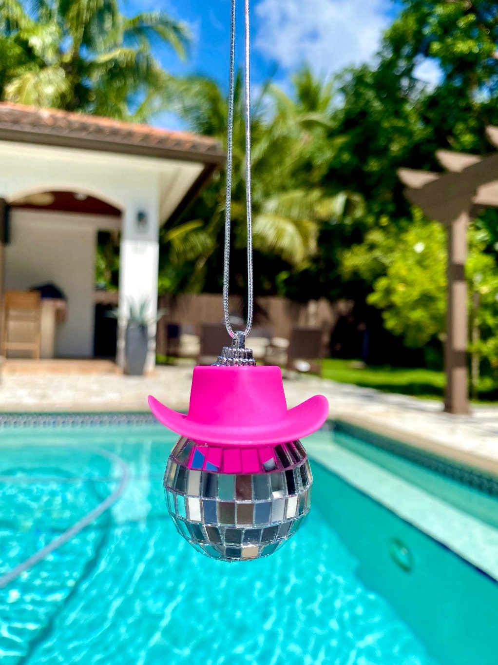 Buy Pink Cowgirl Hat Disco Ball Car Hanging Rear View Mirror Accessory L Cowboy  Disco Ball and Pink Hat L Silver String Trendy Car Accessories Online in  India 