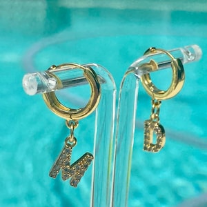 Initial Personalized Huggie Hoop Gold Earrings l Gold Hoop Earrings Trendy Rhinestone Initials