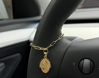 Steering Wheel Rosary Charm Accessory l Rosary Car Charm Accessory l Car Accessory l Car Charms l Car Decor l Paperclip Gold Chain