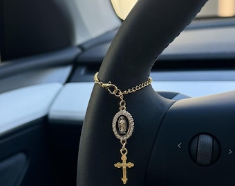 Black Steering Wheel Rosary Charm Accessory l Rosary Car Charm Accessory l Car Accessory l Car Charms l Car Decor l Unique Trendy Car Charms