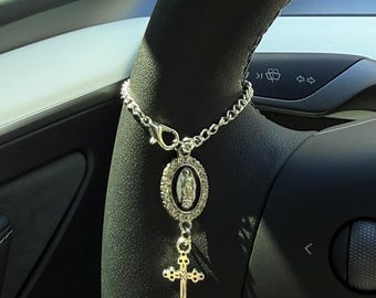 Black Silver Steering Wheel Rosary Charm Accessory Rosary Car Charm Accessory l Car Accessory Car Charms Car Decor Unique Trendy Car Charms