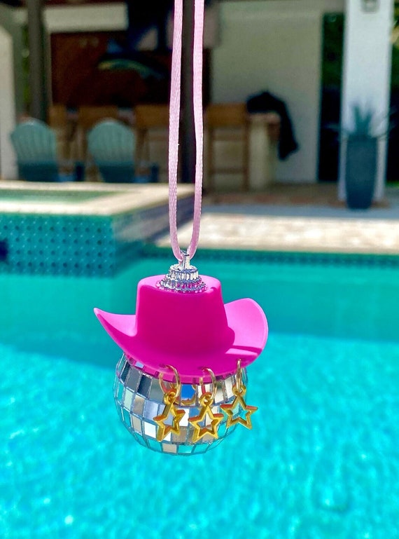 Star Cowgirl Hat Disco Ball Car Hanging Rear View Mirror Accessory L Cowboy  Disco Ball and Pink Hat L Trendy Car Accessories L Car Decor 