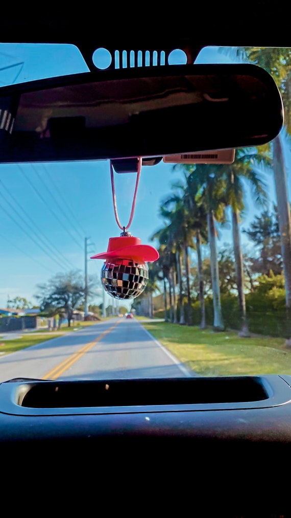 Pink Cowgirl Hat Disco Ball Car Hanging Rear View Mirror Accessory L Cowboy  Disco Ball and Pink Hat L Trendy Car Accessories L Car Decor 