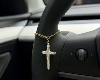 Freshwater Pearl Cross Steering Wheel Charm Accessory l Car Charm Accessory l Car Accessory l Car Charms Car Decor l Unique Trendy Car Gift