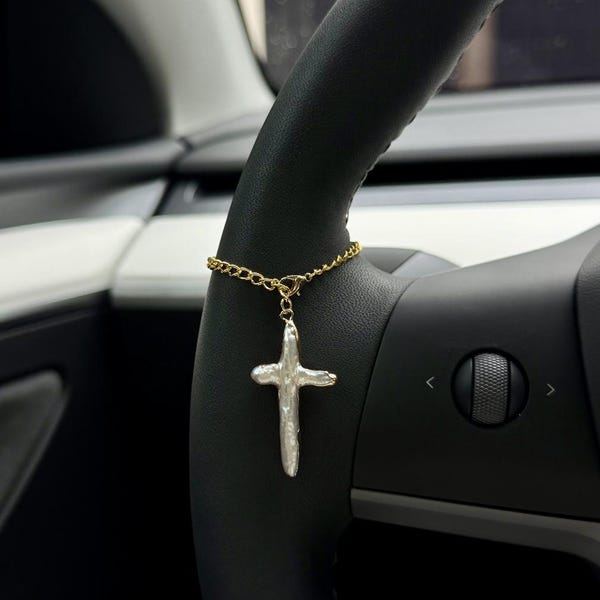 Freshwater Pearl Cross Steering Wheel Charm Accessory l Car Charm Accessory l Car Accessory l Car Charms Car Decor l Unique Trendy Car Gift