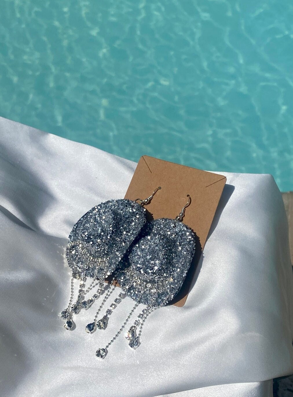 Disco Silver Rhinestone Fringe Cowgirl Silver Cowboy Dangling Earrings l Cowboy Dangling Earrings l Hypoallergenic Earring l Glitter Silver