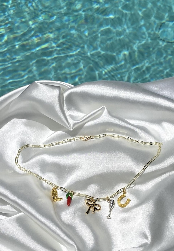 Lucky Cowgirl Gold Charm Necklace L Gold Lucky Cowboy Gold Charm