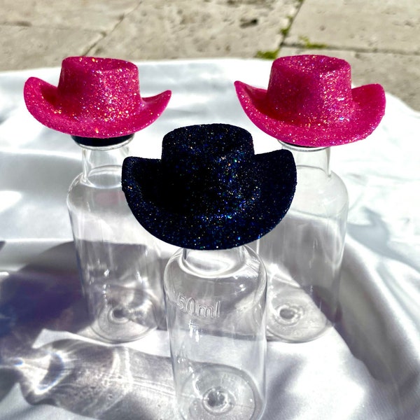 Mini Glitter Cowgirl Shooter Toppers l Cowboy Bar Cart Accessory l Bachelorette Party Cowboy Hat Toppers l Mini Bottle Toppers Glitter Party
