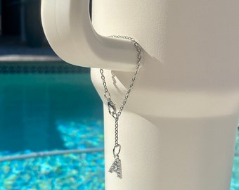 Silver Personalized Tumbler Cup Charm l Initial Tumbler Cup Silver Rhinestone Charm l Tumbler Cup Charm l Custom Tumbler Gift Charm