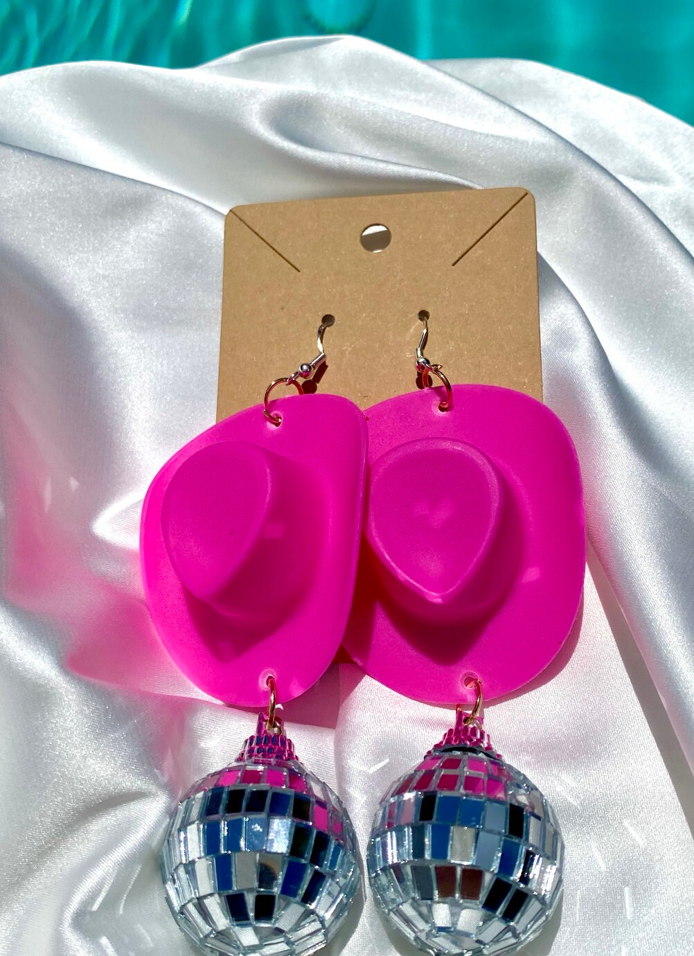 9 Pairs Western Cowgirl Drop Earrings - Pink Disco Boot & Hat Sparkling Glitter Dangle Earrings