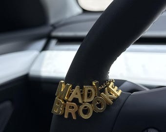 Custom Name Gold Cross Steering Wheel Charm Accessory l Car Charm Accessory l Car Accessory l Car Charms l Car Decor l Unique Trendy Car