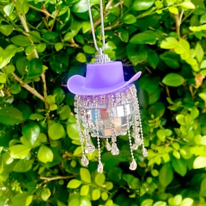 Fringe Rhinestone Purple Cowgirl Disco Ball Car Hanging Rear View Mirror Accessory l Cowboy Disco Ball l Trendy Car Accessories l Car Decor