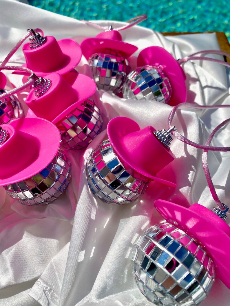 Pink Cowgirl Hat Disco Ball Car Hanging Rear View Mirror Etsy