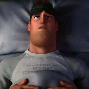 May include: A man wearing a sleep mask lies in bed with a grey t-shirt that says "PRIORITY 1 STAR COMMAND".