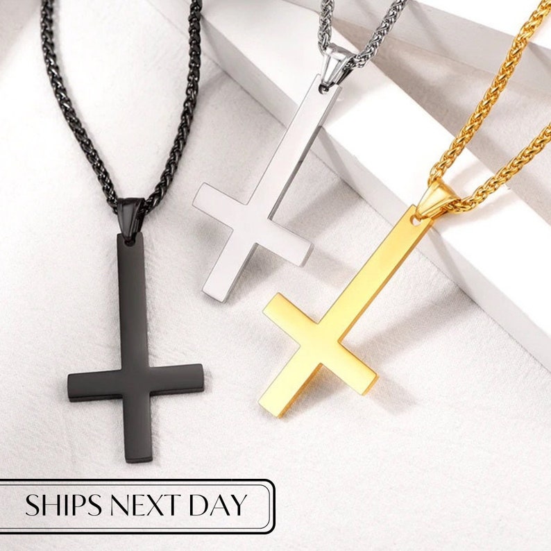 Inverted Upside Down Cross Necklace Goth Satanic Orthodox - Etsy