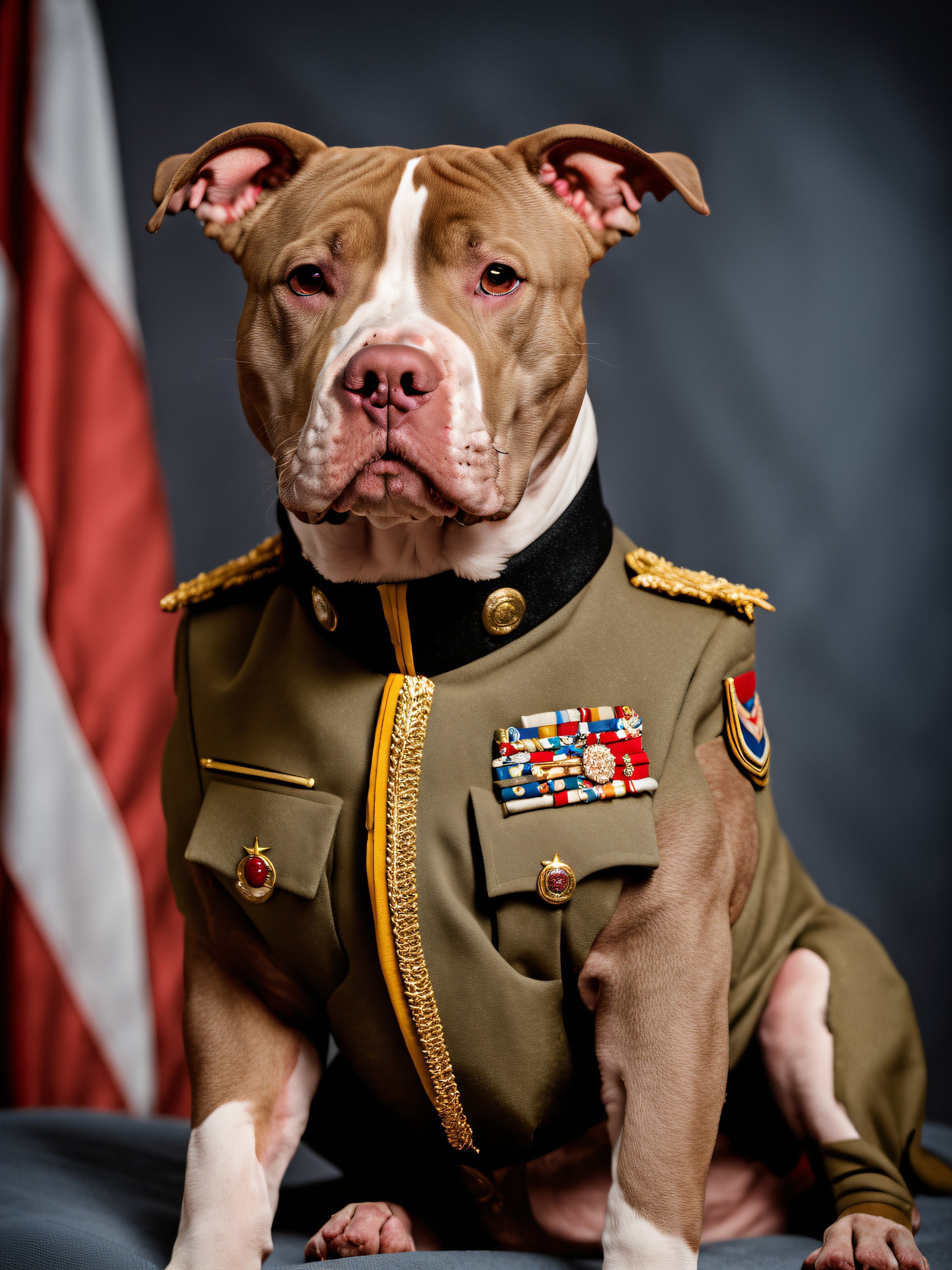 Decorated Military Dog Digital Art - Honored Pitbull in Uniform, High-Res Download