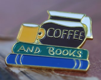Coffee and Books Enamel Pin: Book Lover Lapel Brooch