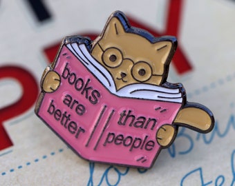 Books are better than people enamel pin/ book cat Brooch