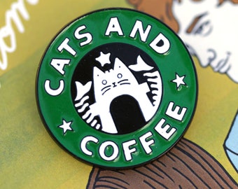 Cats and Coffee enamel pin