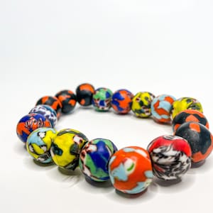Traditional African Krobo Glass Bead Bracelet, Stretchy Multi-colored