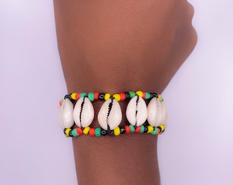 Cowry Shell Rasta Bracelet, Sea Shell Bracelet, Beaded Bracelet, Gift for her, African beaded jewelry