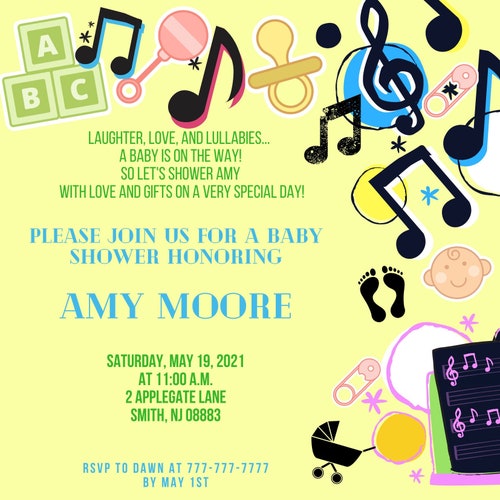 Baby Shower Invitation Digital Music Notes Baby Shower Etsy
