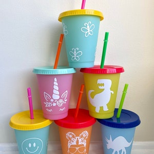 Kids Cups, Personalize Cup with Name and Design, Straw and Lid, Color Changing Cup, Kids size, 16 oz, Customize, Colorful Cup, Party Gift
