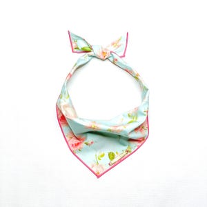 Vintage Rose Dog Bandana: Aqua-Blue Poplin with Pink Roses
