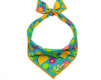 Cinco de Mayo Dog Bandana // Turquoise Tacos // Cotton Pet Scarf // Optional Tag // Toe-on Dog Bandana