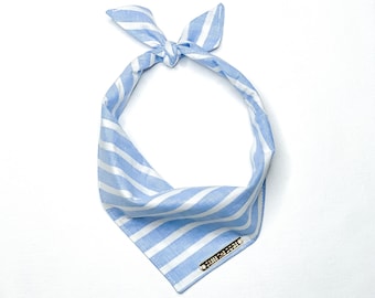 Blue Striped Linen Dog Bandana // Handmade Linen Blend Dog Scarf // Tie-on Dog Bandana