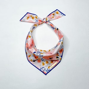Summer Dog Bandana // Navy Blue, Pink, Peach, White // Flowers // Floral, Foliage // Cotton Dog Bandana Scarf & Scrunchie